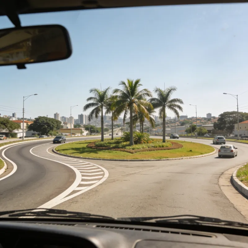 Rotatória vista pelo para-brisa